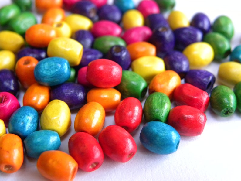 6 x 4 mm Small Oval Wooden Beads Mixed Colours 100 pc. image 1