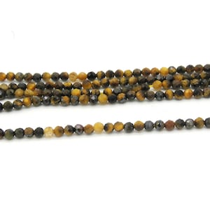 2.5 mm Mini Round Faceted Natural Tiger Eye Beads, Tiny Real Gemstone Seed Beads - 1 Strand (180 Beads)