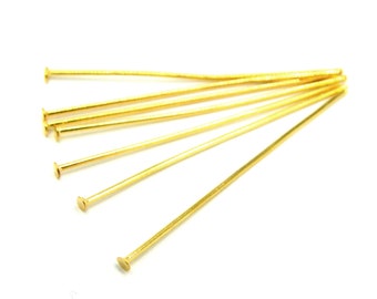 Spilli a testa piatta in acciaio inox HQ da 35 mm - Placcati in oro - Confezione da 50 pezzi