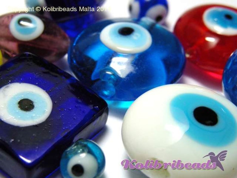 15-20 beads Lampwork Good-luck Glass Beads Turkish Eye Beads mixed Colours /& Shapes 1.6 oz 45 g