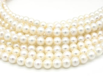 6 mm - Grade A - Near Round Freshwater Cultured Pearls - White (1 Strand with 65 Pearls or 10 Pearls)