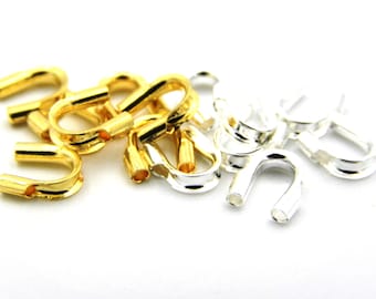 5 x 4 mm U-shaped Brass Wire Guards, Wire Protectors, Thread Protection - Silver Plated or 18k Gold Plated - 10 or 50 pc