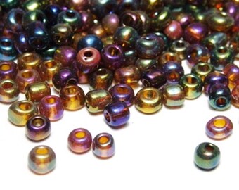 6/0 (4 mm) Large Economy Glass Seed Beads - Brown AB - 15 g or 40 g