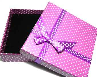 9x9x3cm (3.6x3.6x1.1inch) Purple Polka Dot Jewellery Gift Box with Ribbon Bow - 90 x 90 x 30mm (1 pc)