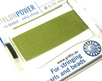 Griffin NylonPower Beading String - Cordon à nouer avec aiguille - VERT JADE (2 m/6,6 pieds)