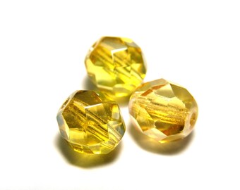 8 mm (0.3 inch) Round Faceted Fire-polished Czech Glass Beads - Golden Honey