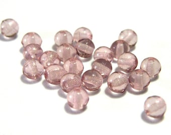 4 mm Small Round Czech Pressed Glass Beads - Light Amethyst Purple