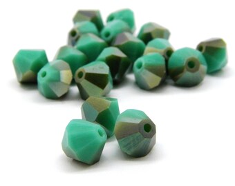 6 mm Czech Superior Crystals MC Faceted Bicone Beads - Green Turquoise Celsian (24 or 48 Beads)