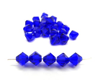 6 mm Czech MC Faceted Glass Bicone Beads - Cobalt Blue (24 Beads)