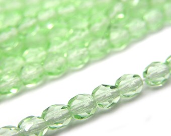 4 mm Round Faceted Fire-polished Czech Glass Beads - Light Chrysolite (50 pc)