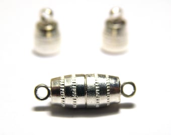 Zapięcie magnetyczne mosiężne do biżuterii 11 x 6 mm - posrebrzane (2 szt.)