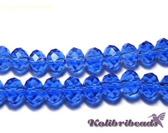 Faceted Glass Briolette Beads Rondelle Beads 6mm - Sapphire