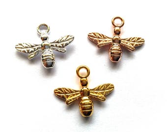 15 mm 925 Sterling Silver Bee Charm Pendant - Silver, Rose gold or Gold plated