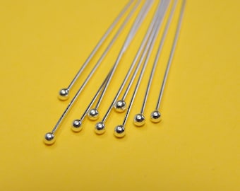 38 mm (1.5 Inch) x 0.5 mm - 24 GA - Sterling Silver 925 Head Pins with Ball Head (10 pc.)
