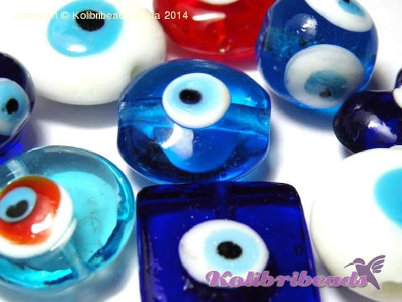 15-20 beads Lampwork Good-luck Glass Beads Turkish Eye Beads mixed Colours /& Shapes 1.6 oz 45 g