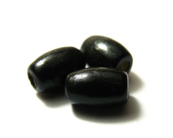 12 x 8 mm Medium Oval Wooden Beads - Black - 100 Pc.