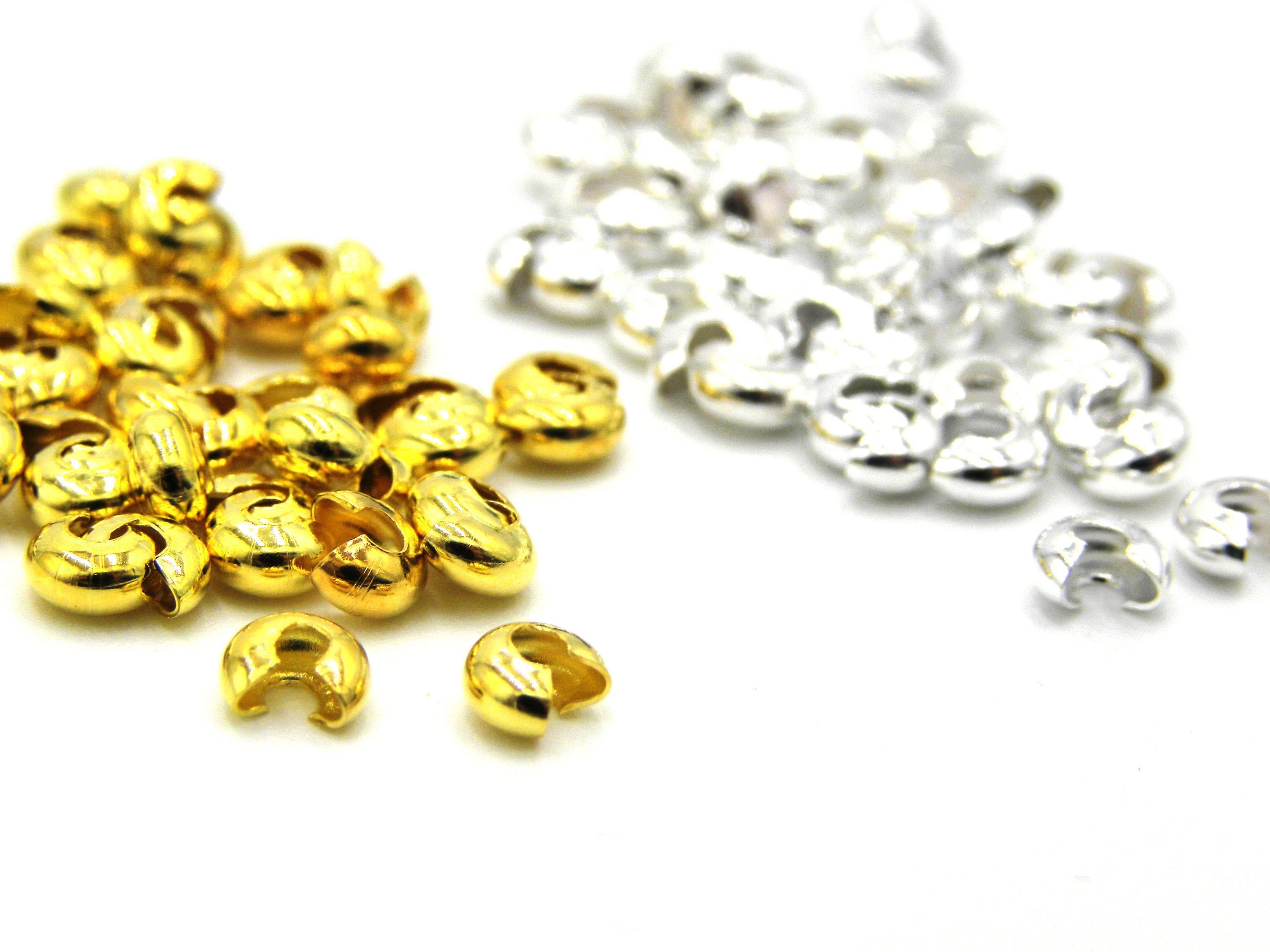 20pc 4x3.5mm Brass Crimp Bead Covers, Silver