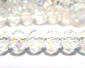 8 mm (0.3 inch) Faceted Flat Round Glass Beads (Rondelle Beads) - Crystal AB