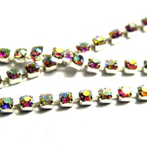 2 mm strass messing bekerketting 1 m (39 inch) - zilver/kristal AB