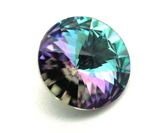 Swarovski® 1122 Rivoli, Round Facet Cut Crystal Stones with Pointed Back - 14 mm - Crystal Vitrail Light - Back Coated - 2 pc