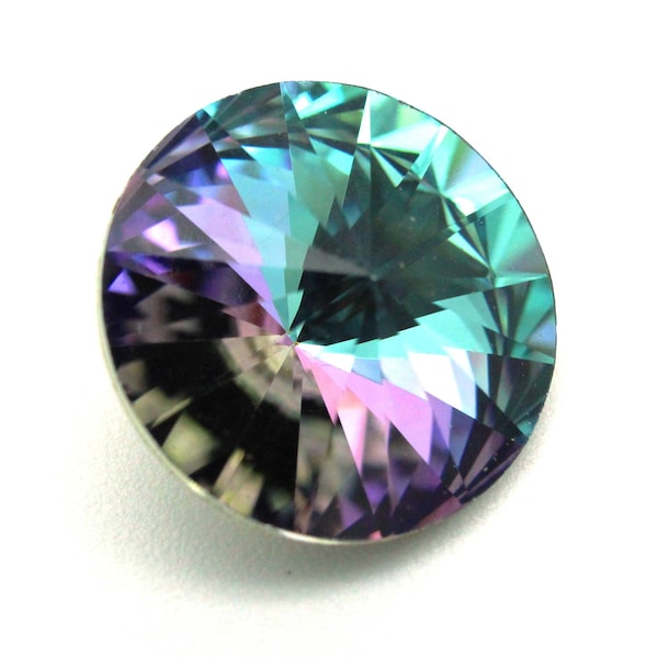 Swarovski® 1122 Rivoli, Round Facet Cut Crystal Stones with Pointed Back - 14 mm - Crystal Vitrail Light - Back Coated - 2 pc