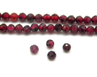 Perles Grenat Naturel Facetté 2-3 Mm - Brin 12 Pouces Pour Bijoux DIY - Neuf Avec étiquette
