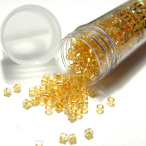 11/0 (1.6 x 1.3 mm) Miyuki Delica Japanese Seed Beads - 7.2 g Vial - Light Amber AB - DB 100