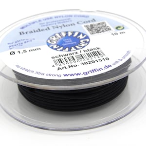 1.5 mm (.059 Inch) Thick Griffin Professional Braided Nylon Cord for Jewellery-Making - Black