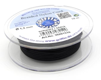 1.5 mm Thick Griffin Braided Nylon Cord - Black - 10 m, 20 m or 50 m