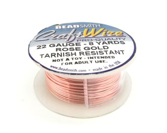 Alambre redondo para manualidades/joyería Bead Smith de 0,6 mm (calibre 22) - 7,3 m (8 yardas) - Calidad profesional - Oro rosa que no se deslustra