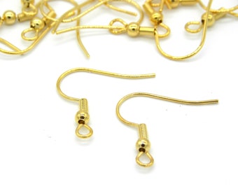 20 mm Stainless Steel Fish Hook Earring Wires with Ball 20GA, Metal Ear wires - Gold plated - 10 pc (5 pairs)