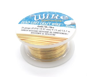 0.4 mm - 26 GA - The Bead Smith Wire Elements Round Craft/Jewellery Wire - 13.7 m (15 Yd) - Dead-Soft - Non-Tarnish Gold