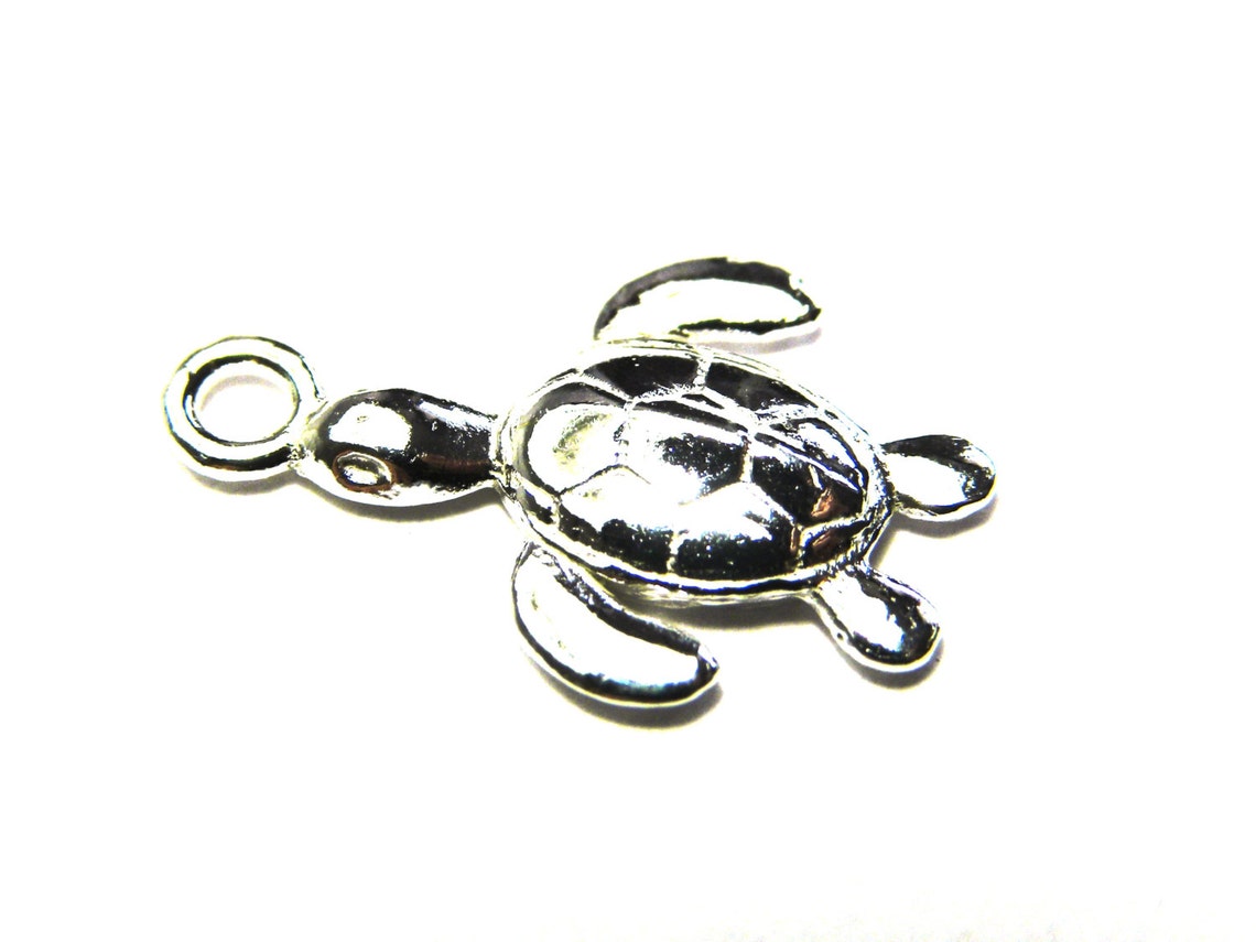16 Mm Solid Sterling Silver 925 Turtle Charm Pendant 1 Pc. Etsy