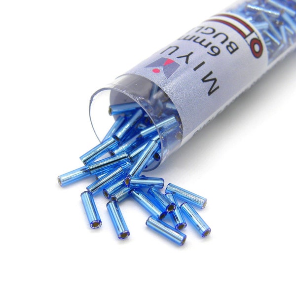 6 x 1.7 mm (Size 2) Round Miyuki Bugle Beads - Silver Lined Sapphire (BGL2-9019) - 17 g Vial