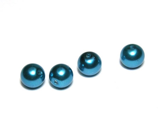 6 mm Round Faux Pearls Glass Beads (25 pc.) - Turquoise Blue
