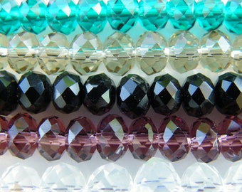 8 mm (0.3 inch) Faceted Flat Round Glass Beads (Rondelle Beads) - Choice of Colours - 1 strand (approx. 70 beads)