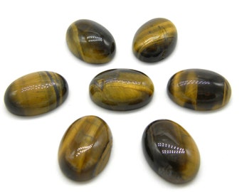 Cabochon naturel ovale en oeil de tigre 18 x 13 mm, cabochon à dos plat pierres précieuses polies - 2 pièces