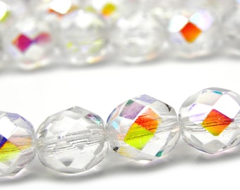 8 mm (0.3 inch) Round Faceted Fire-polished Czech Glass Beads (25 pc.) - Crystal AB