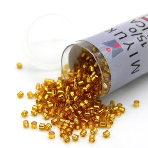 11/0 (1.6 x 1.3 mm) Miyuki Delica Japanese Seed Beads - 7.2 g Vial  - Silver Lined Marigold - DB 1201