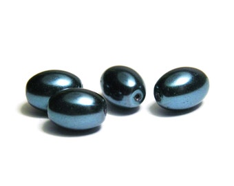 8 mm Oval Faux Pearls Glass Beads (20 pc.) - Midnight Blue