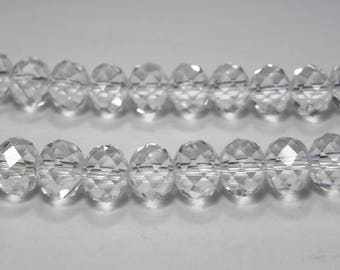 8 mm (0.3 inch) Faceted Flat Round Glass Beads (Rondelle Beads) - Crystal