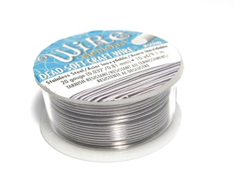 0,8 mm - 20 GA - The Bead Smith Wire Elements Alambre redondo para manualidades/joyería - 9,1 m (10 yardas) - Dead Soft - Acero inoxidable plateado