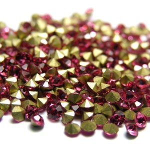 100 stuks AA-gecoat glas met strass-steentjes aan de achterkant - met folie beklede diamantvorm - keuze uit maten - roos (roze)