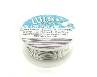 0.6 mm - 22 GA - The Bead Smith Wire Elements Round Craft/Jewellery Wire - 13.7 m (15 Yd) - Dead Soft - Stainless Steel Silver