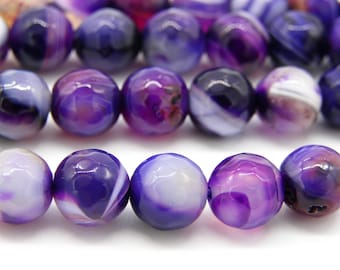 8 mm (0.3 inch) Large Round Madagascar Agate Beads,  Faceted Gemstone Beads - Purple - Strand or Loose Beads