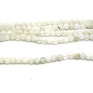 2 mm Mini Round Faceted Natural Moonstone Beads, Tiny Real Gemstone Seed Beads - 1 Strand (145 Beads)