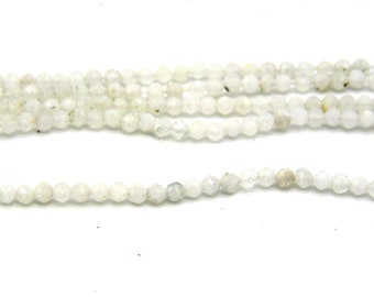 2 mm Mini Round Faceted Natural Moonstone Beads, Tiny Real Gemstone Seed Beads - 1 Strand (145 Beads)