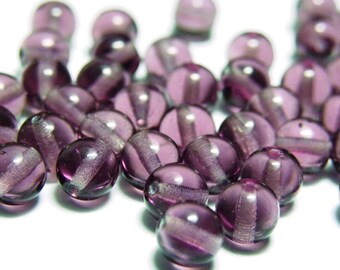 6 mm Round Czech Glass Beads - Round Pressed Beads - Amethyst