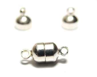 Zapięcie magnetyczne na guziki do biżuterii 6 x 8 mm - posrebrzane - 2 szt.