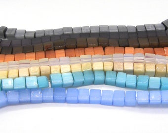 4 mm Small Cat Eye Glass Cube Beads - 1 Strand = 90 pc